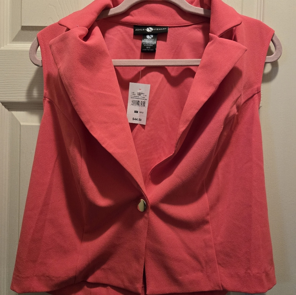 Ashley Stewart Cropped Sleveless Vest Bright Pink 10/12